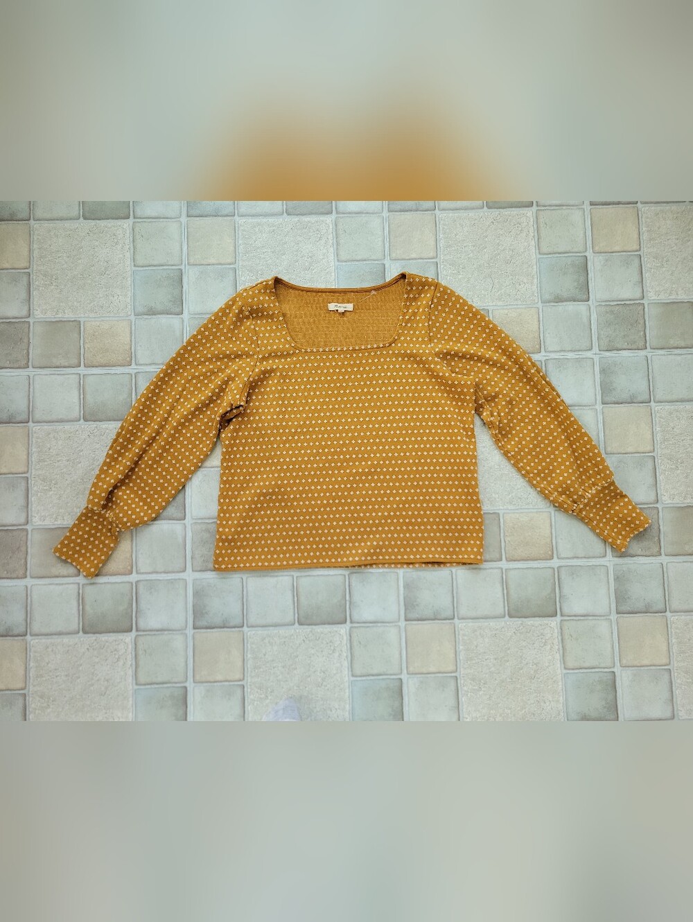 Madwell Mustard Yellow Floral Jacquard Square Neck Top Size Large
